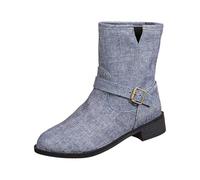 Generisch Fashion Boots Biker Motorcycle Boots Women's Perforated Short Boots with Buckles Spring Summer Faux Leather Jeans Look Women's Shoes Transition Boots Stylish Winter Boots, blue, 8 UK