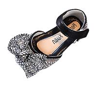 Generisch Fashion Girls Sandals for Spring Summer with Pearls Sequins Bow for Festive Occasions as well as Dance Performance with Hoe Loop Shiny Design, black, 2 UK
