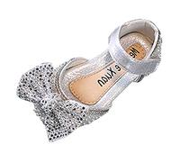 Generisch Fashion Girls Sandals for Spring Summer with Pearls Sequins Bow for Festive Occasions as well as Dance Performance with Hoe Loop Shiny Design, silver, 9 UK
