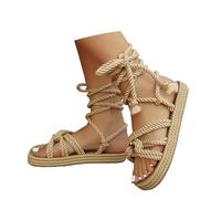 Generisch Fashion Lace Up Sandals for Women - Comfortable Breathable Flat Heel Beach Sandals Non-Slip Sole for Everyday Holiday Beach, beige, 5 UK