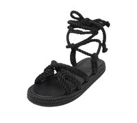 Generisch Fashion Lace Up Sandals for Women - Comfortable Breathable Flat Heel Beach Sandals Non-Slip Sole for Everyday Holiday Beach, black, 4 UK
