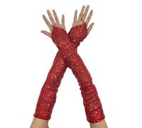 Generisch Fashion Sequins Lace Fingerless Gloves Sparkly Gloves for Women's Glitter Costume Performances Wedding Etc Winter Gloves Women (Red, One Size)