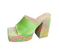 Generisch Fashion Spring Summer Women's Sandals Thick Soles Block Heel Super High Heel Toe Cow Floral Print Style, Green, 6 UK