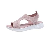 Generisch Fashion Summer Sandals Crystal Mesh Breathable Comfortable Beach Mules Elegant Flat Shoes, pink, 6 UK
