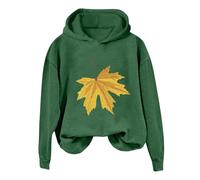 Generisch Fashion Thanksgiving Yellow Maple Leaf Print Sweatshirt for Women Winter, Green, S