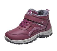 Generisch Fashion Winter Snow Boots for Women Flat Thick Non-Slip Round Cap Lace Up Hook Loop Solid Color Warm Comfortable High Shoes Women, purple, 8 UK