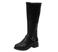 Generisch Fashion Women Solid Thick Sole Square Heels Zipper Mid Booties Round Toe Shoes, black, 10 UK