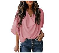 Generisch Fashion Women Tops Casual V Neck Blouses Shirt Loose for Work Ladies Blouse 80s, red, L