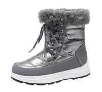 Generisch Fashion Women Winter Waterproof Flat Lace Up Warm Snow Boots Comfortable Mid Boots Shoes, gray, 5 UK