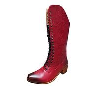 Generisch Fashion Women's Ankle Boots Medium Shaft Height Faux Leather Design with Robust Tread Sole Elegant Square Heel for Daily Comfort, red, 8.5 UK