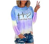 Generisch Fashion Women's Letter Tie-Dye Print O-Neck Long Sleeve Sweatshirt Blouse Tops Aware T-Shirt Women, blue, 5XL