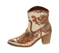 Generisch Fashionable Embroidered Ankle Boots with Side Zip Sparkling Sequins for Everyday Leisure - Comfortable Elegant Women's Ankle Boots without Lacing, gold, 7 UK