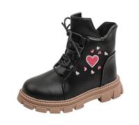 Generisch Fashionable flat ankle boots for girls with breathable comfort, charming design for warm feet on cold days, black, 8 UK Child