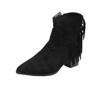 Generisch Fashionable Retro Ankle Boots with Tassels Decor Chunky Heels Breathable Women's Boots Comfortable Zip Short Boots for Elegant Autumn Fashion, black, 5 UK