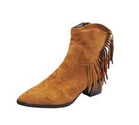 Generisch Fashionable Retro Ankle Boots with Tassels Decor Chunky Heels Breathable Women's Boots Comfortable Zip Short Boots for Elegant Autumn Fashion, brown, 7 UK
