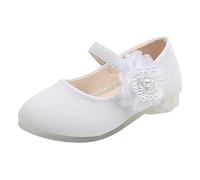 Generisch Fashionable single children's shoes with pearls, large flowers for princesses, elegant leather dance shoes with high heels, White, 10.5/11 UK Child