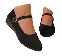 Generisch Fashionable slippers for everyday leisure - casual loafers with buckle straps, comfortable cork look sole, feminine style for elegant casual outfits, black, 6 UK