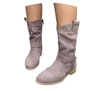 Generisch Fashionable Women's Ankle Boots Elegant Square Heel Lace-Up Ankle Boots Round Toe Versatile Everyday Look, gray, 7 UK