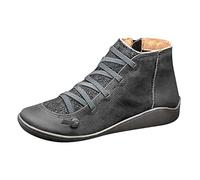 Generisch Fashionable women's ankle boots, flat retro lace-up boots with zip, round toes, stylish, comfortable for any outfit, gray, 7 UK