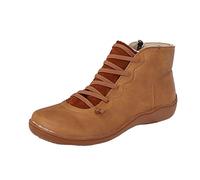 Generisch Fashionable women's ankle boots, flat retro lace-up boots with zip, round toes, stylish, comfortable for any outfit, brown, 8.5 UK