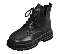 Generisch Fashionable women's ankle boots for winter with round toes, thick sole, elegant lace-up design, high-quality leather boots for everyday use, black, 8 UK