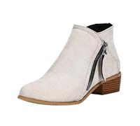 Generisch Fashionable women's ankle boots with square heel for leisure, everyday life, comfortable soft sole with non-slip outsole, elegant winter boots, White, 8 UK