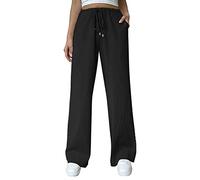 Generisch Fashionable women's casual trousers, pure cotton with drawstring, wide leg fit for ultimate comfort, black, M