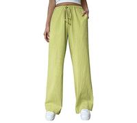 Generisch Fashionable women's casual trousers, pure cotton with drawstring, wide leg fit for ultimate comfort, Green, S