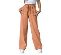 Generisch Fashionable women's casual trousers, pure cotton with drawstring, wide leg fit for ultimate comfort, orange, XL