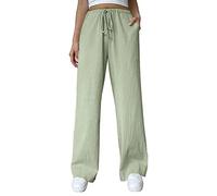 Generisch Fashionable women's casual trousers, pure cotton with drawstring, wide leg fit for ultimate comfort, Mint Green, L