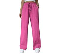 Generisch Fashionable women's casual trousers, pure cotton with drawstring, wide leg fit for ultimate comfort, pink, S