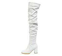 Generisch Fashionable women's round toe leather coating high boots for the winter season. Versatile knee-length boots in elegant design for cold days, White, 8 UK