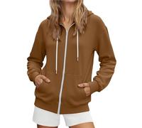 Generisch Fashionable Women's Sweatshirt with Zip Long Sleeve Casual Fashion in Solid Tone, khaki, L