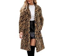 Generisch Faux Fur Coat Women's Leopard Tiger Pattern Winter Jacket Long Warm Faux Fur Jacket Thick Faux Fur Coats Plush Jacket Lapel Collar Fluffy Parka Winter Coat Cuddly Outwear, yellow, XL