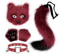 Generisch Faux Fur Fox Tail Cat Wolf Cosplay Costume Set Plush Mask Fluffy Paw Gloves Halloween Christmas Party for Girls Women