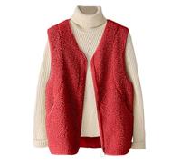 Generisch Faux Fur Vest Women's Outerwear with Stand-Up Collar Button Closure for Fashionable Autumn Outfits Warm Winter Days as a Versatile Alternative to Coats, red, 4XL