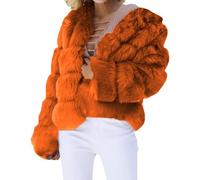 Generisch Faux Fur Women's Coat, Women's Fur Coat Winter, Plain Winter Jacket, Open Front Without Collar Winter Coat, Fluffy Fashion Transition Coat, Women's Coat Elegant, Outwear, Orange40, XL