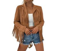 Generisch Faux Leather Jackets Women's Long Sleeve Cropped Jacket with Tassel Hippie Cowgirl Cowboy Carnival Costume Outwear Coat Motorcycle Jacket Autumn Jacket Transition Jacket, brown, L