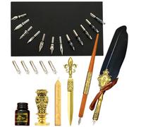 Generisch Feather Quill Ink Set | Quill Ink Set Calligraphy Pen Set | Pen Ink Set Includes Dip Pen, Ink, Replacement Tips, Envelope Tool, Romantic Vintage Valentine Gift