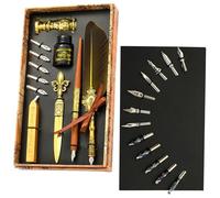 Generisch Feather Quill Ink Set, Vintage Calligraphy Dip Pen Kit, Feather Calligraphy Ink Set with Replacement Tips, Ink, Wax Seal Pens, Seal Stamp, Calligraphy Dip Pen Gift Set