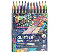 Generisch Felt Tip Pens - Glitter Pens with Double Tip - Marker for Adult Colouring Books | for School, Classroom, Home, Nursery, Journaling, Scrapbooking, Sketching and Illustrations