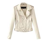 Generisch Female Faux Leather Jacket, Faux Leather Jacket, Bomber Jacket, Women's Blouson Summer Jacket, Zip Sweat Jacket, Short Pilot Jacket, Plain Jacket, Thin Long Sleeve Transition Jacket, White