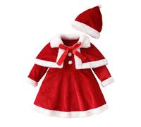 Generisch Festive Cape Dress Ensemble for Girls as Elegant Fairy Tale Costume Outfit for Holiday Party Pageant (Red, 3-4 Years)