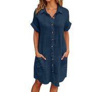 Generisch Festive Summer Dress Women's Casual Shirt Dress for Women with Button Placket, Loose Fit, Midi Length, Short Sleeves, Comfortable, for Summer, Beach, Daily Cinderella Dress Women, navy, XXL