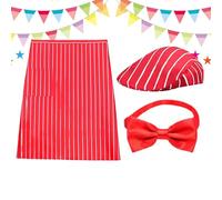 Generisch Film Theatre Costume - 1950s Adjustable Red / White Striped Bib | Cosplay Costume with Hat and Red - for Festivals Stage Performances Parties Birthdays Theatre Role Play