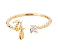 Generisch Films Like The Rings Rhinestone 26 Initial Ring Jewellery Personalised Initial Letter Open Ring with Rhinestone Ring for Women Plant Rings, one size, Copper, No Gemstone
