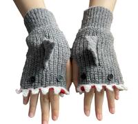 Generisch Fingerless Gloves - Polyester 19 x 10 cm | Crochet Fingerless Gloves with Cute, Warm, Working, Driving, Writing Shark Fin Design | Winter Cold Weather