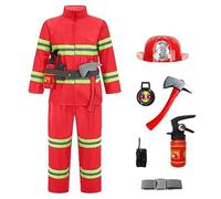 Generisch Fire Brigade Costume, Children's Fire Brigade Costume Set for Cosplay, Role Play Toy Accessories, Fire Brigade Children, Firefighter Boys, Includes Fire Engine Costumes (Red, 110)