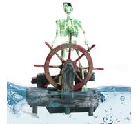 Generisch Fish Skeleton Aquarium, Halloween Aquarium Skull, Captain Ornaments, Skeleton Powered by Wheel Air, Aquarium Decoration for Fish Tank