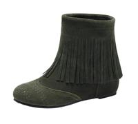 Generisch Flat Ankle Boots Women's Western Boots Suede Low Heels Fringe Boots Platform Ankle Boots Winter Slip-On Boots Elegant Shoes, Green, 2 UK